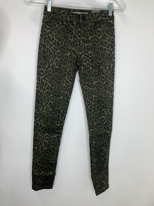 Tractr Girls Youth Juniors 12 Green Leopard Print Diane Mid Rise Skinny Jeans