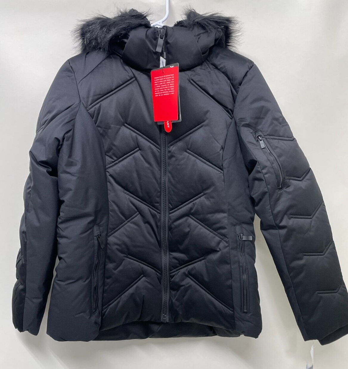 ZeroXposur Womens S Miranda Faux-Fur Hood Quilted Stretch-Panel Jacket Black