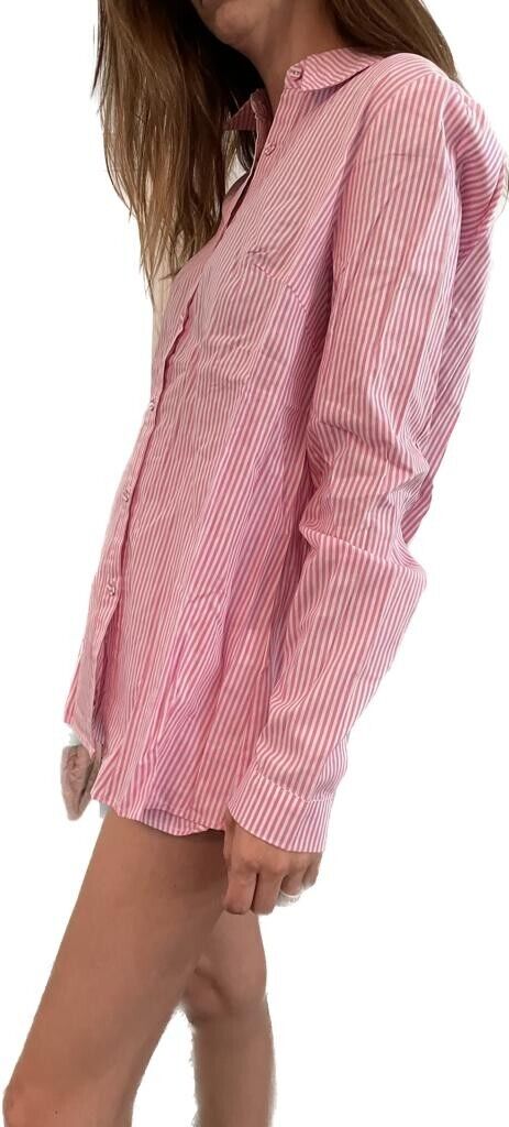Princess Polly Womens 2 Pink White Stripe Chloe Set Dress Shirt & Shorts