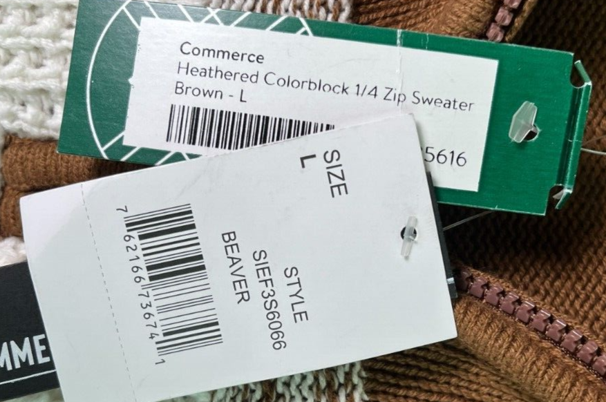 Commerce Men's L Heathered Colorblock 1 4 Zip Sweater Beaver Brown SIEF3S6066