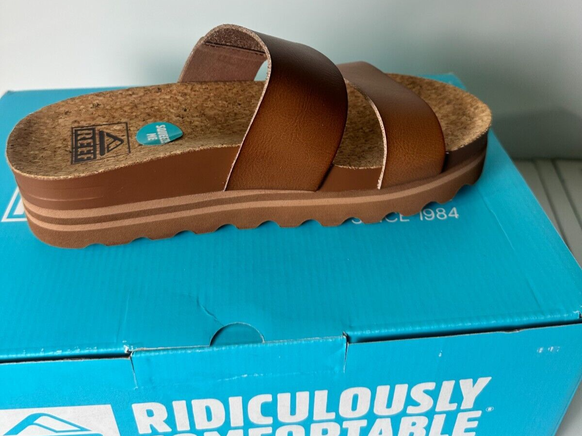 Reef Women's 5 Cushion Vista Hi Two-Strap Vegan Leather Sandals Espresso CJ6062