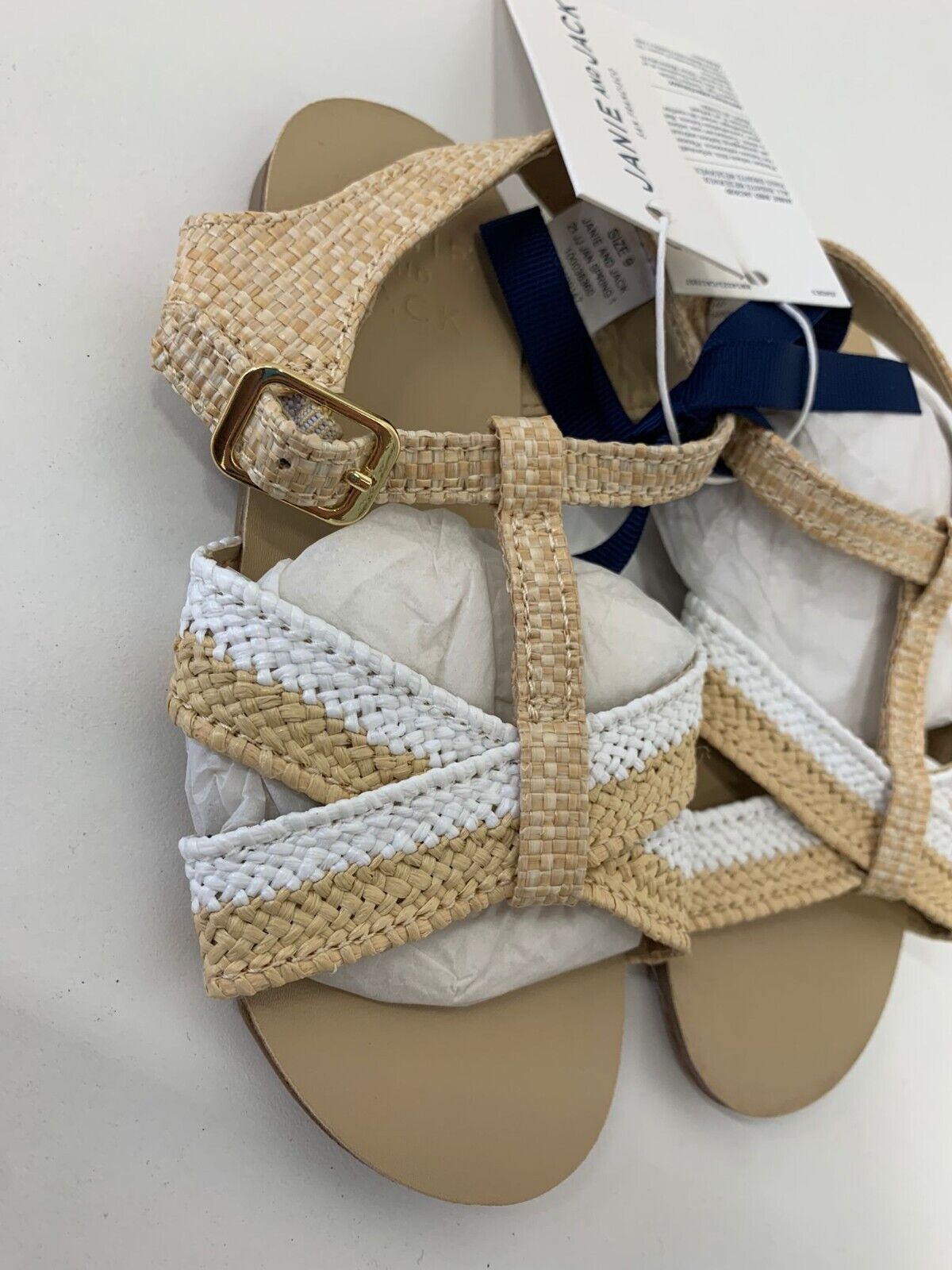 Janie & Jack Girls 9 Colorblocked Straw Sandals Spring Easter Beige Ivory