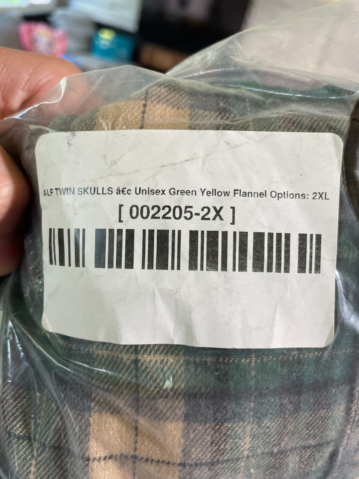 ALF Live Forever Men's XXL Twin Skulls Plaid Flannel Shirt Green Linda Finegold