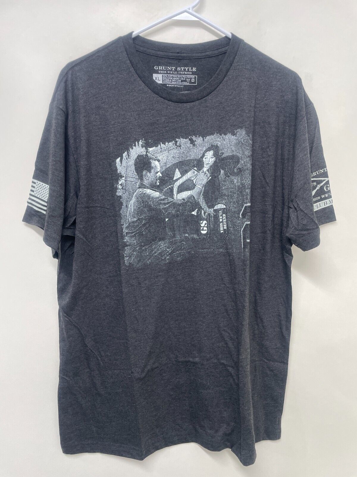 Grunt Style Mens XL Bombs Away Nose Art T Shirt Gray Short Sleeve Army Tee