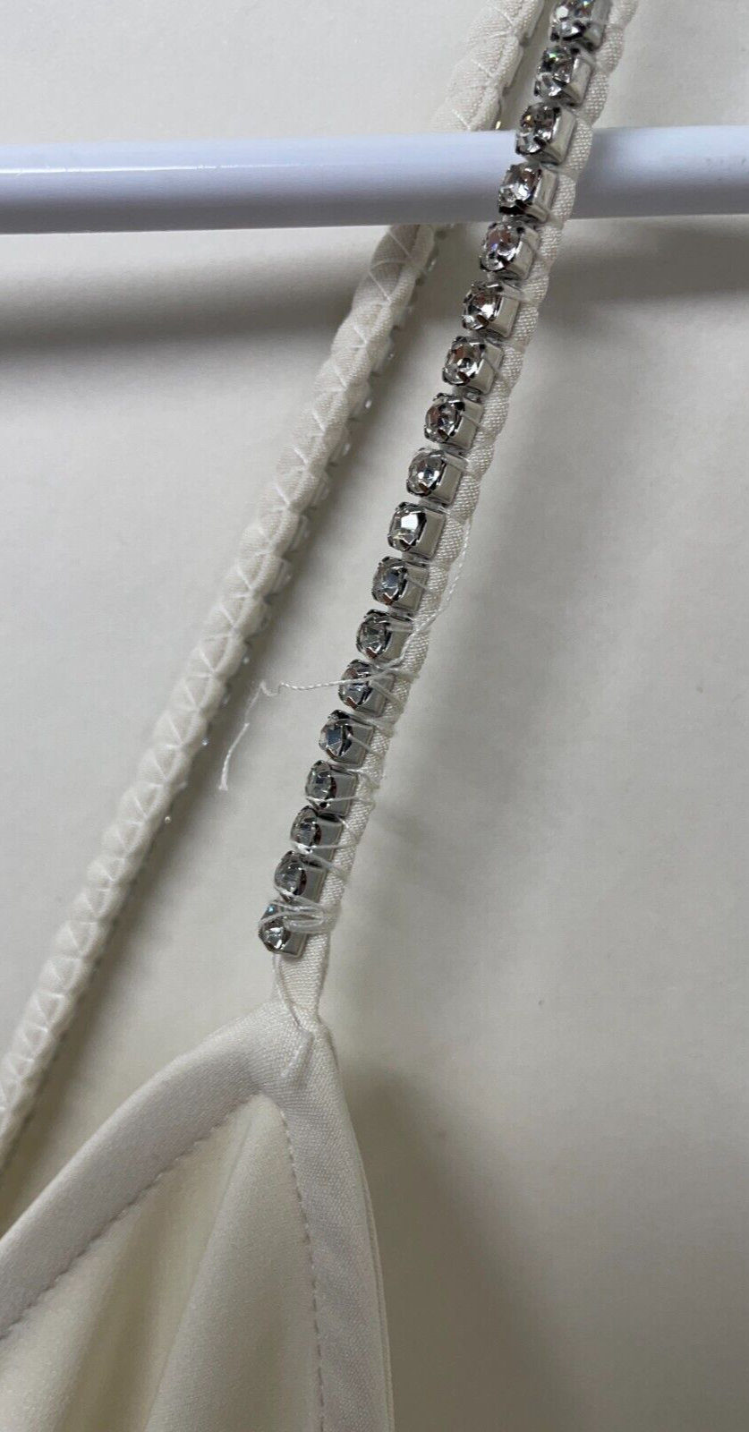 Zara Womens S Cocktail Dress Ivory Sparkly Rhinestone Strap Front Slit 2554/880
