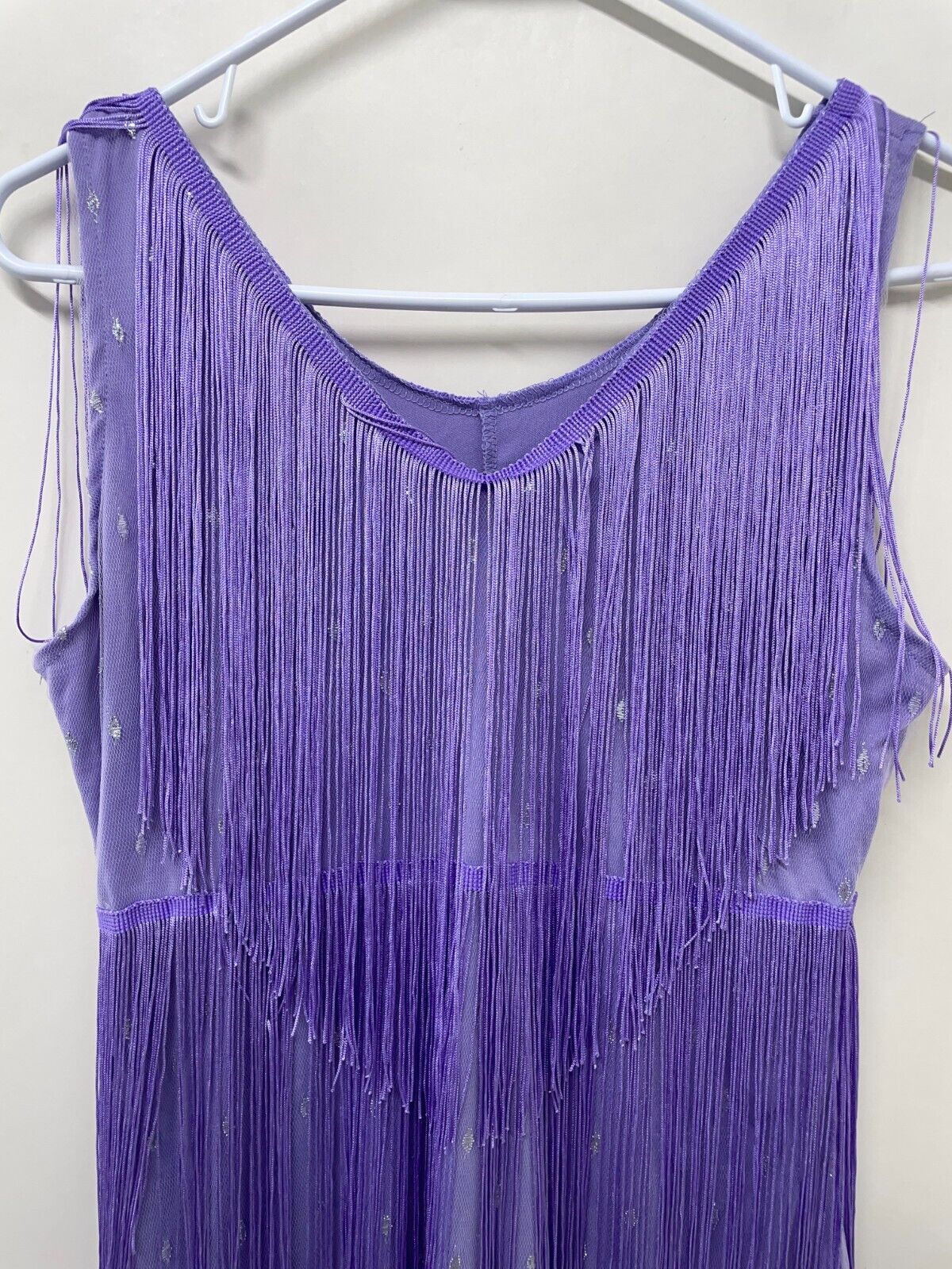 Cuase Womens L Fringe Flapper Mini Dress Lavender Sleeveless Gatsby Costume