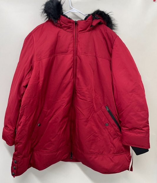 Laurier & Co. Women's Plus 3X Padded Winter Jacket Removable Hood Red Faux Fur