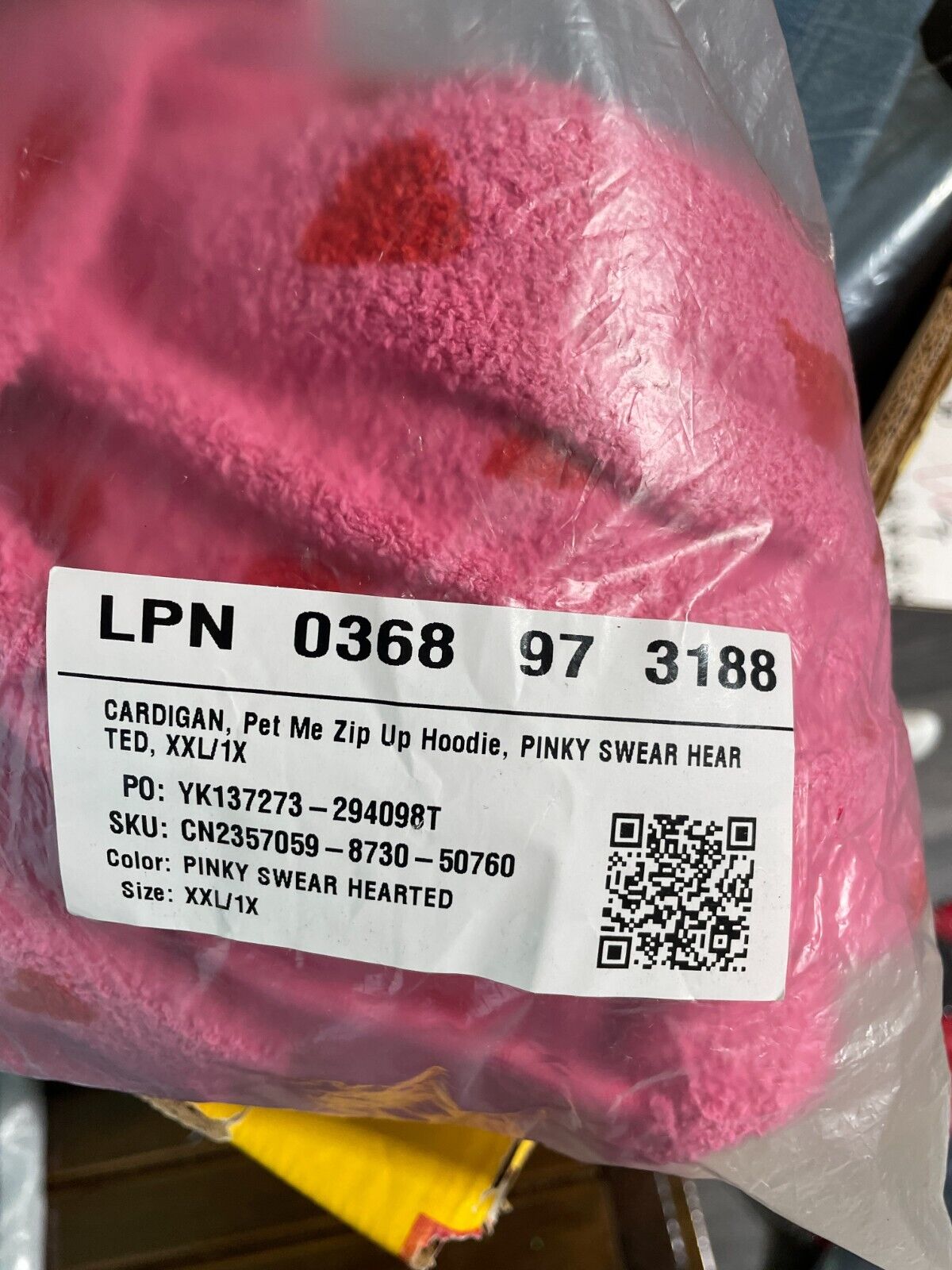 Yitty Fabletics Womens XXL Pet Me Zip Up Hoodie Pinky Swear Hearted CN2357059