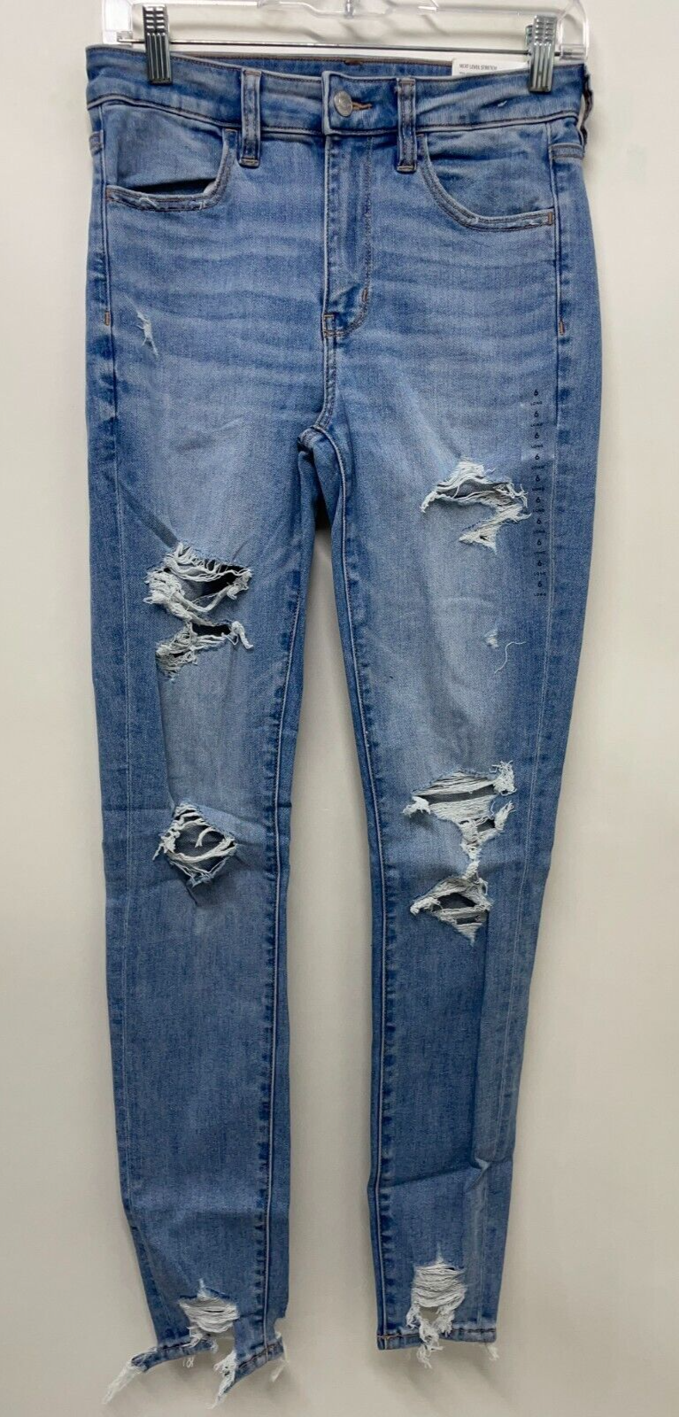 AE American Eagle Women 6 Long Ripped High Waisted Jegging Fresh Bright Blue