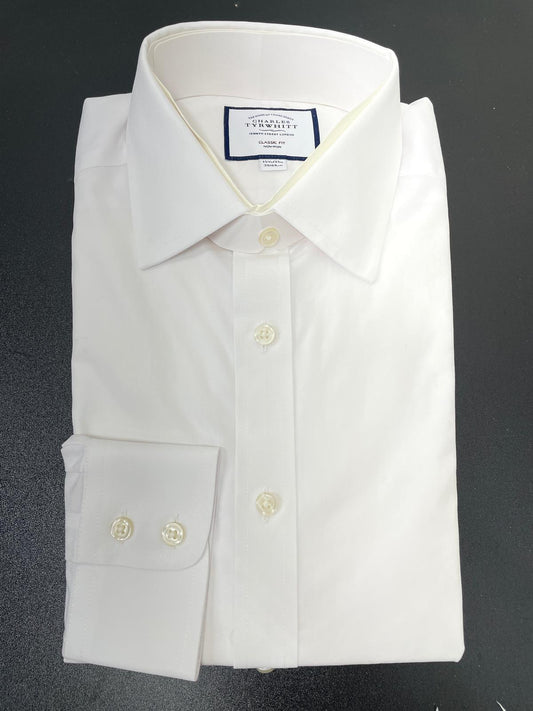 Charles Tyrwhitt Mens Classic Fit White Poplin Button Down Dress Shirt Non Iron