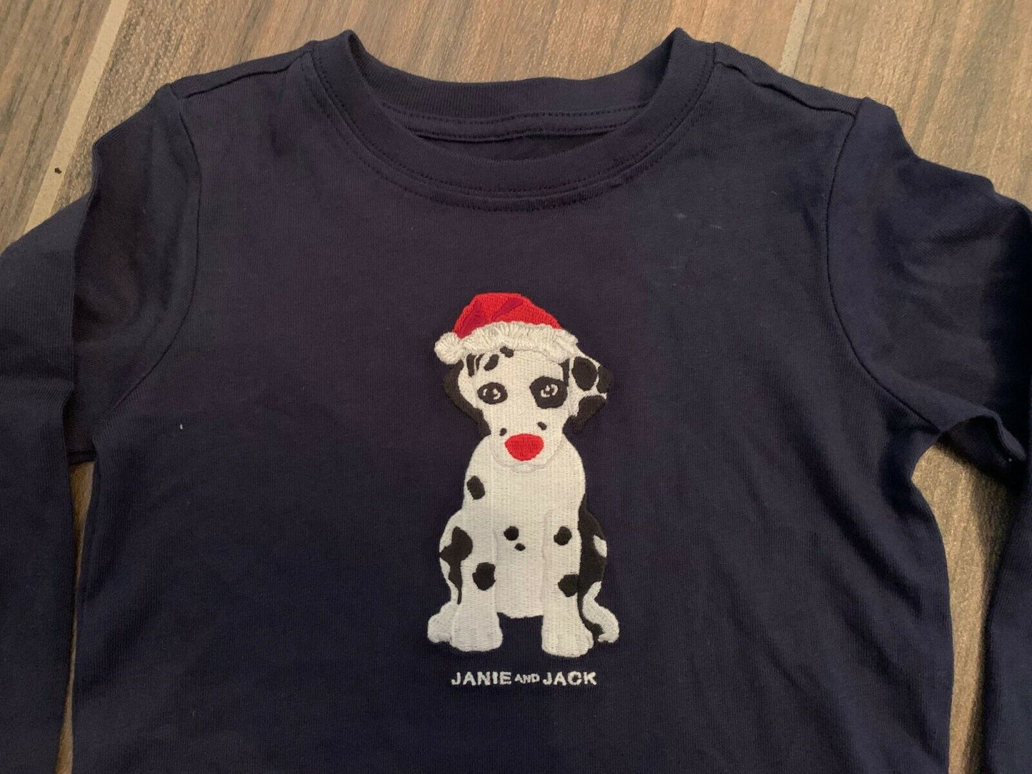 Janie and Jack Toddler 18-24M Embroidered Dalmatian Santa Christmas T Shirt