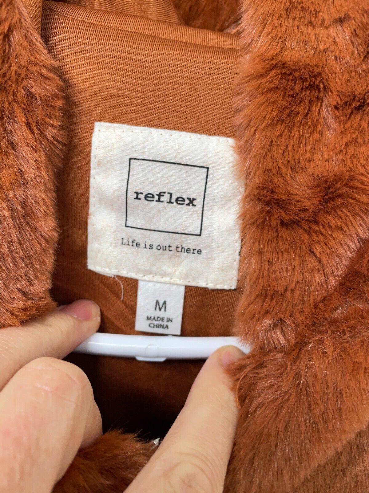 Reflex Womens M Faux Fur Hood Zip Up Jacket Burnout Orange Banded Bomber JK945