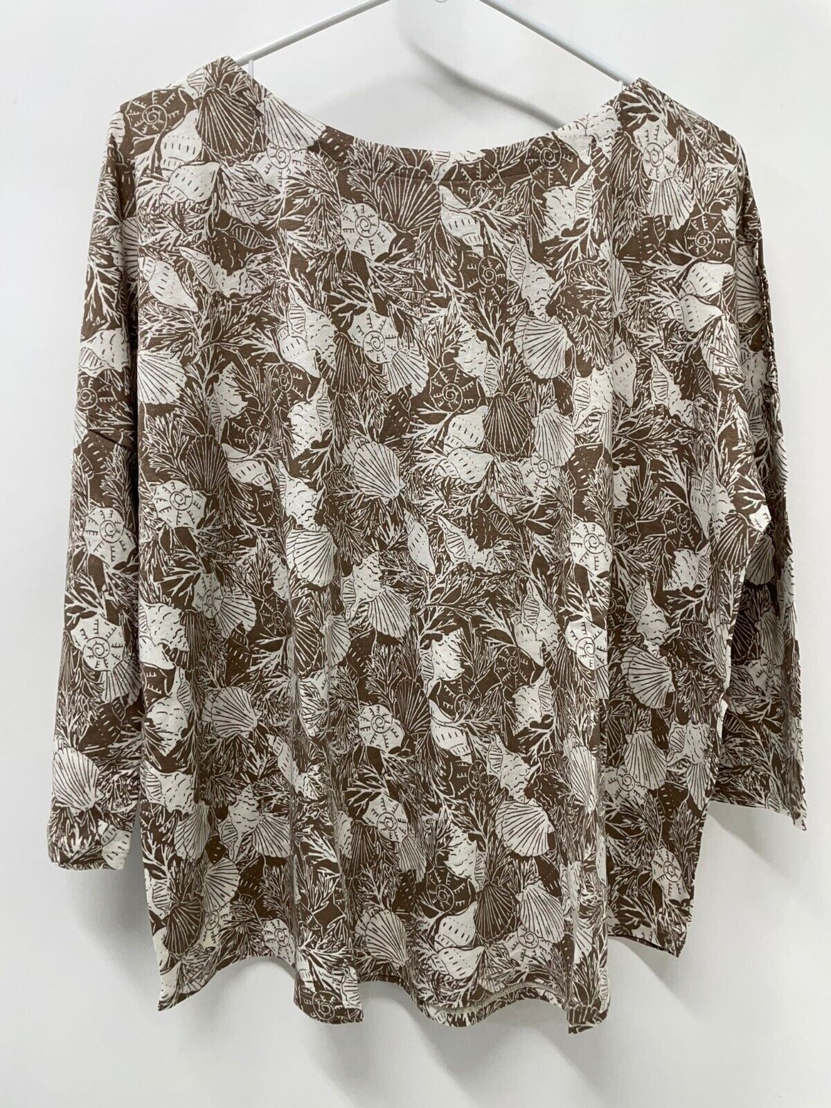 J Jill Womens PL LP Beechnut Seashell Print Boat Neck Top Shirt 243222 Linen