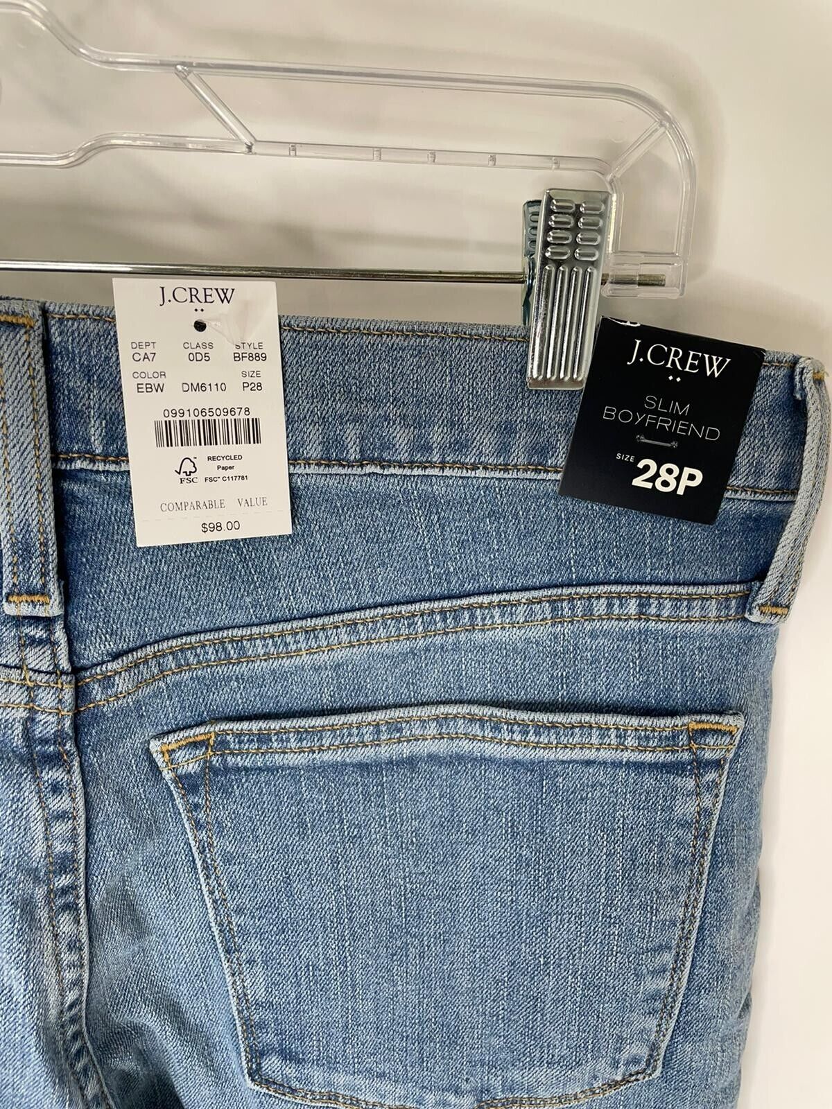 J Crew Womens 28P BF889 Estate Blue Wash Slim Boyfriend Jeans Cuffed Crop