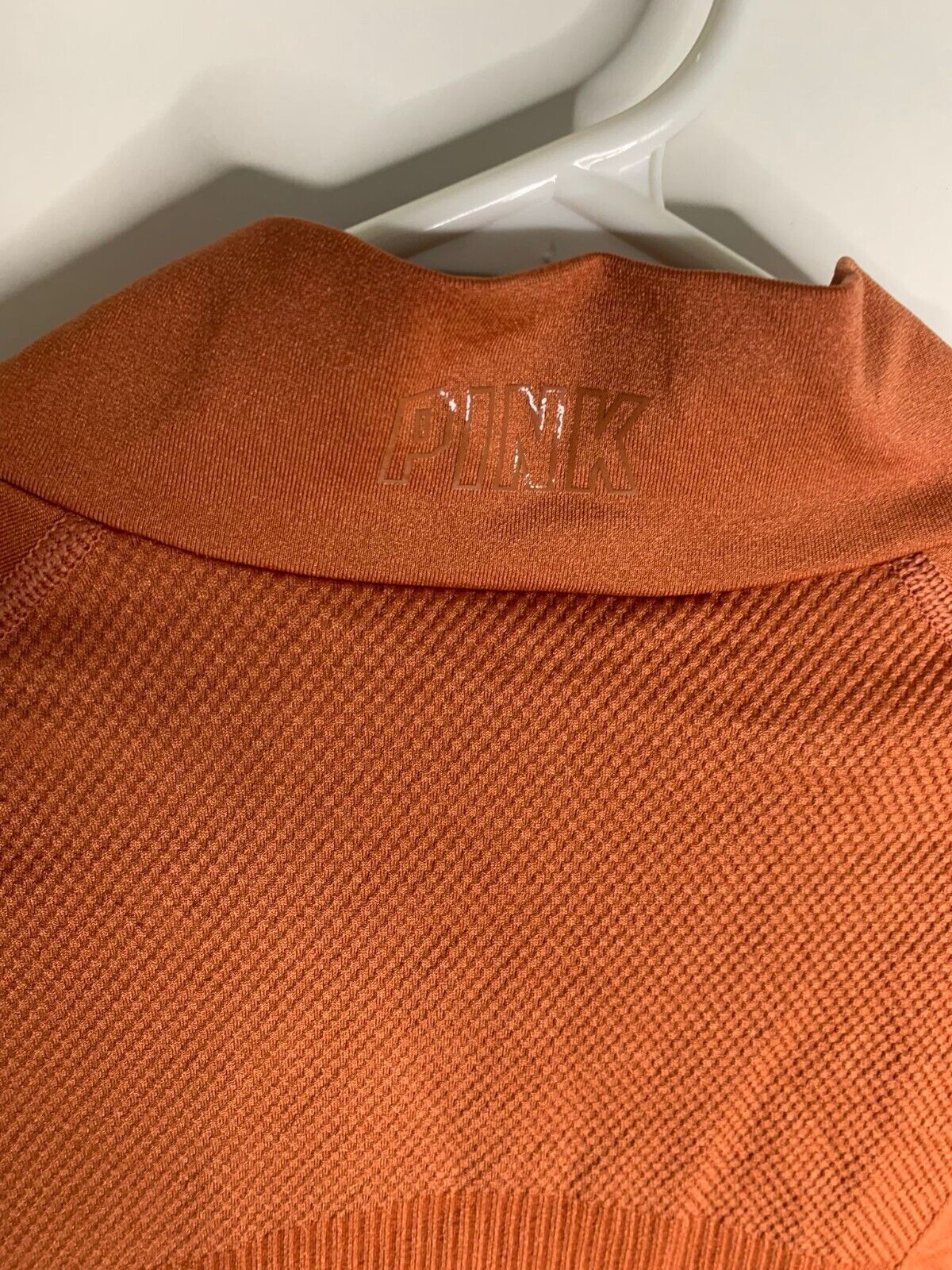 Pink Victorias Secret Womens M/L Seamless Workout Quarter Zip Shirt Top Orange