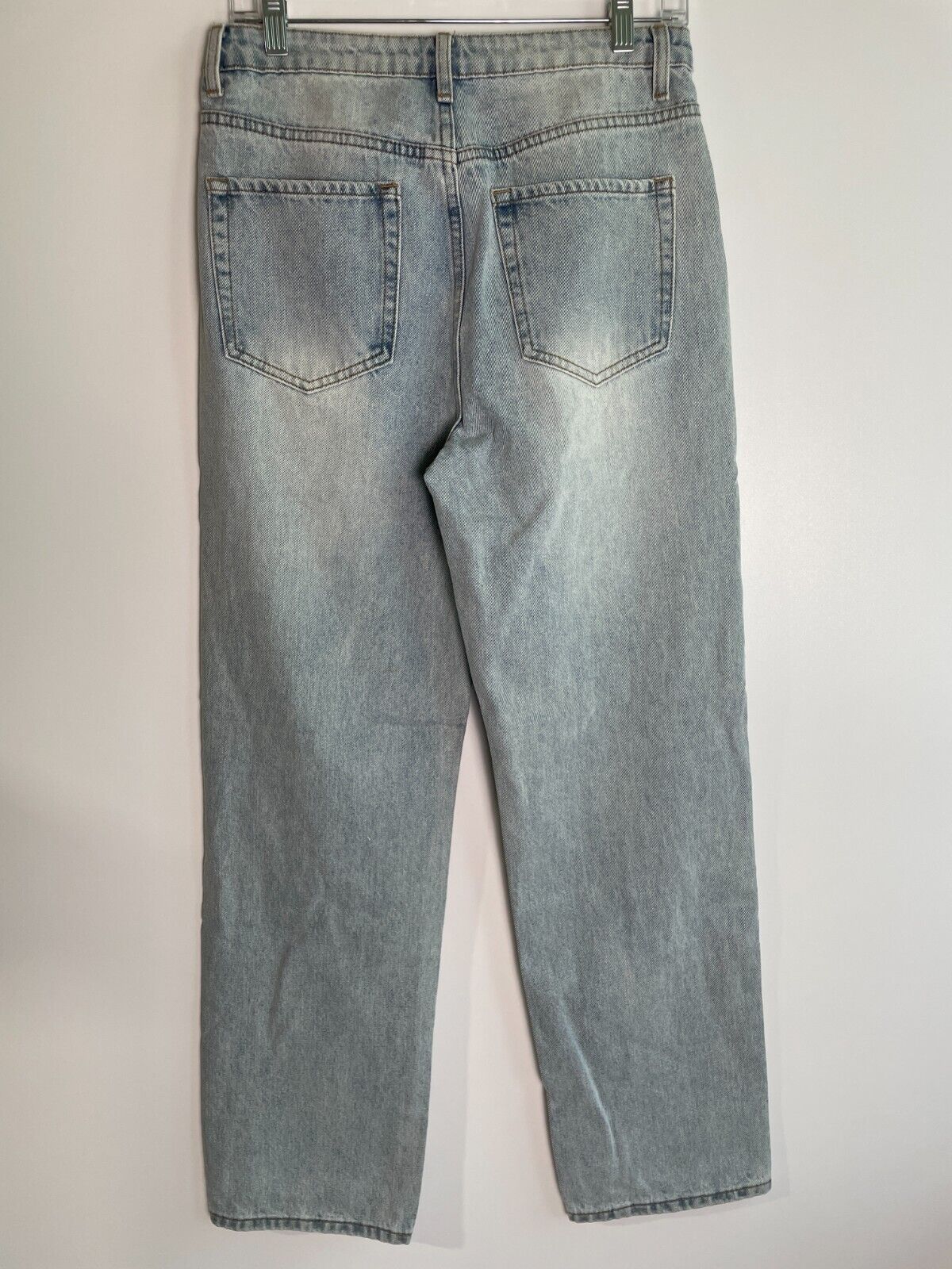 Edikted Womens M Wide Or Die High Rise Wide Leg Ripped Jeans Light Blue