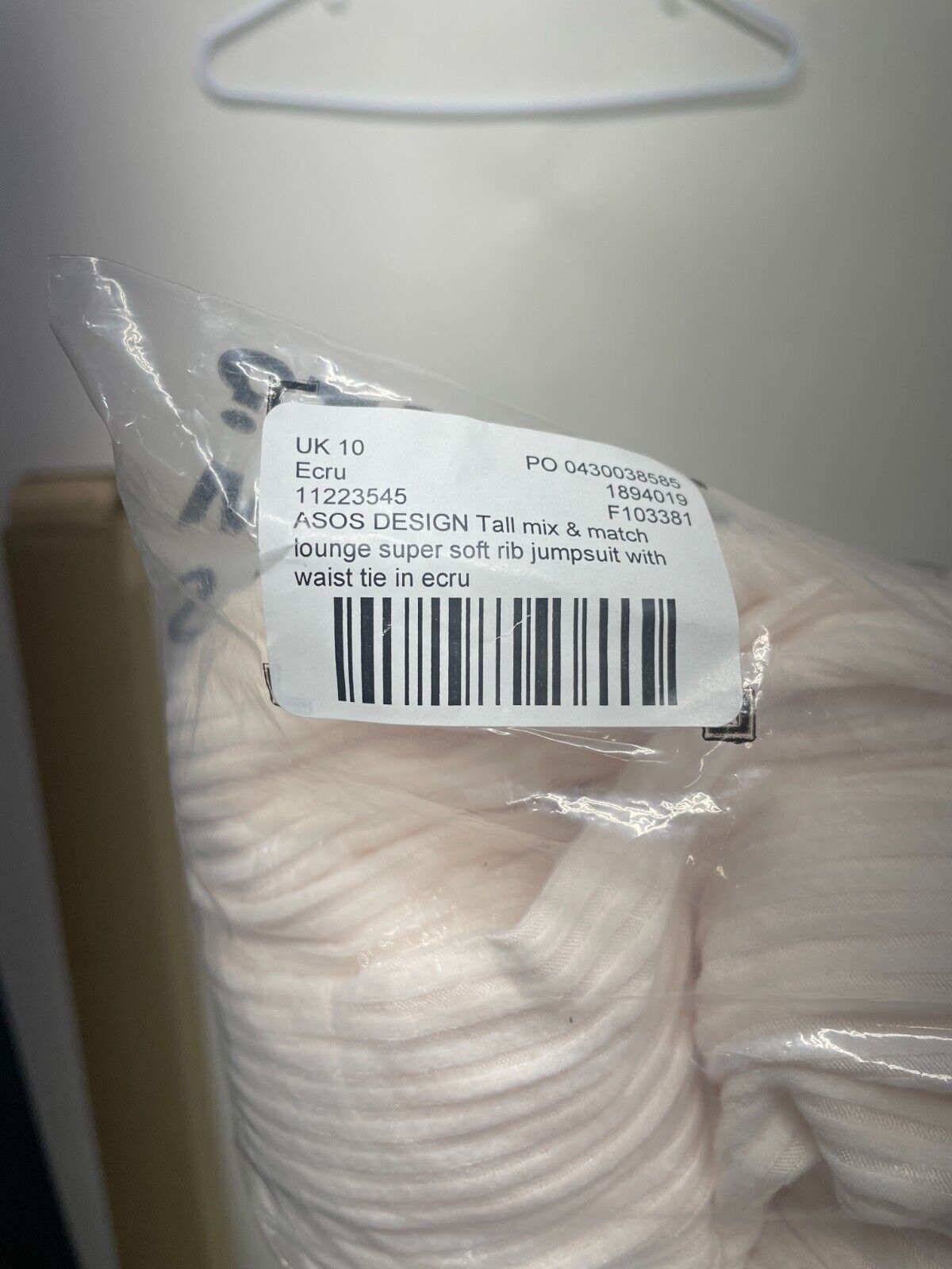 ASOS Womens 6 Tall Mix & Match Lounge Super Soft Rib Jumpsuit W/ Waist Tie Ivory