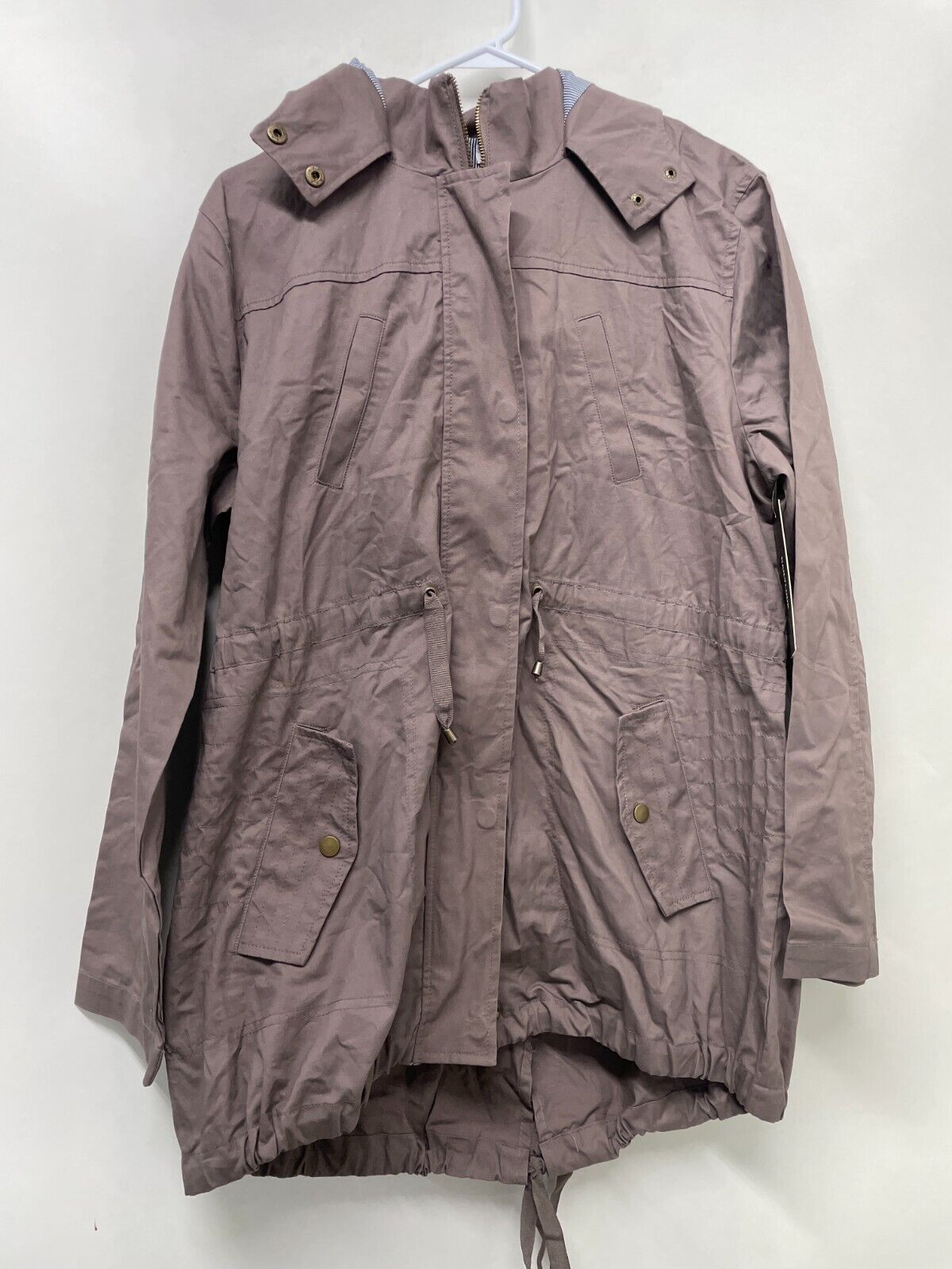 Olivia Grey Women's L Anorak Utility Jacket Mocha Brown Hooded Drawstring Waist