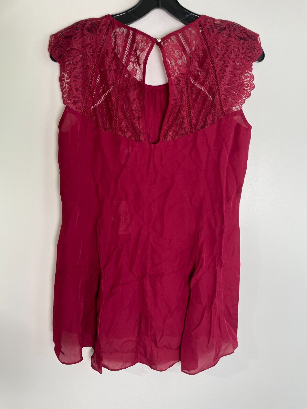 White House Black Market Womens S Silk Lace Sleeve Hi-Lo Shell Blouse Red Top