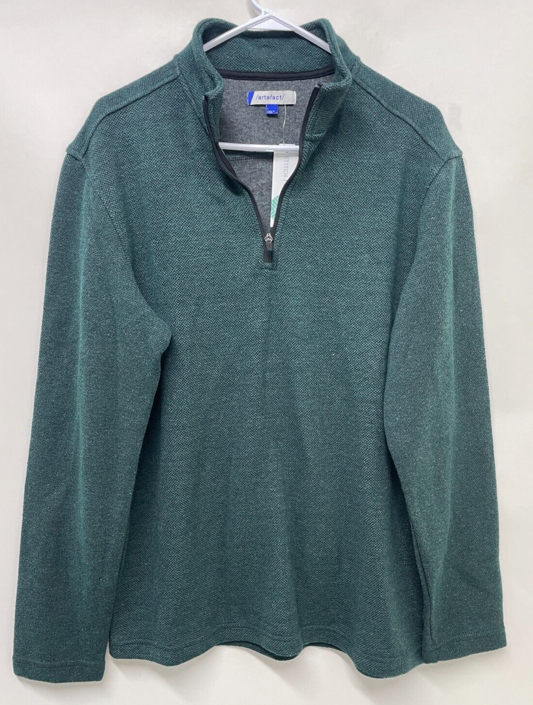 Artefact Mens L Barry Textured Quarter-Zip Zip Pullover Dark Green Mock Neck NWT