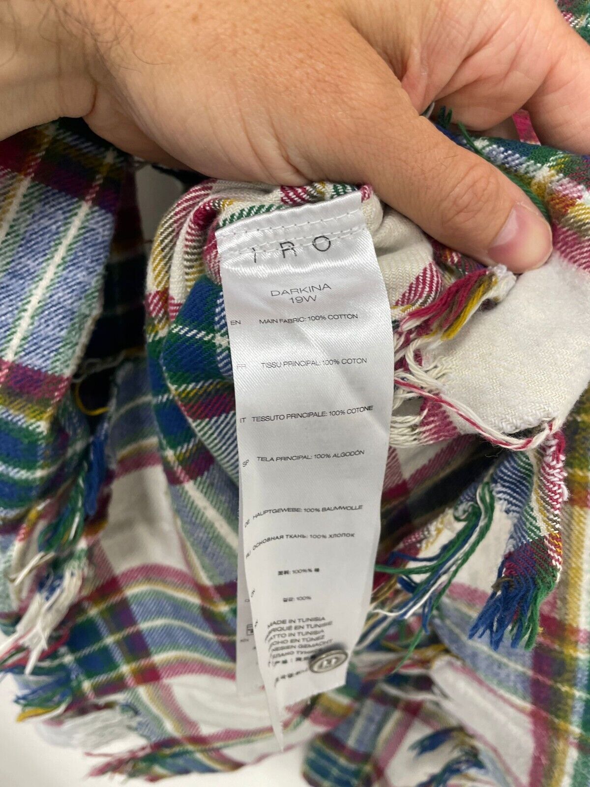 Iro Womens 34 Darkina Oversized Button Down Fringe Frayed Flannel Shirt Plaid