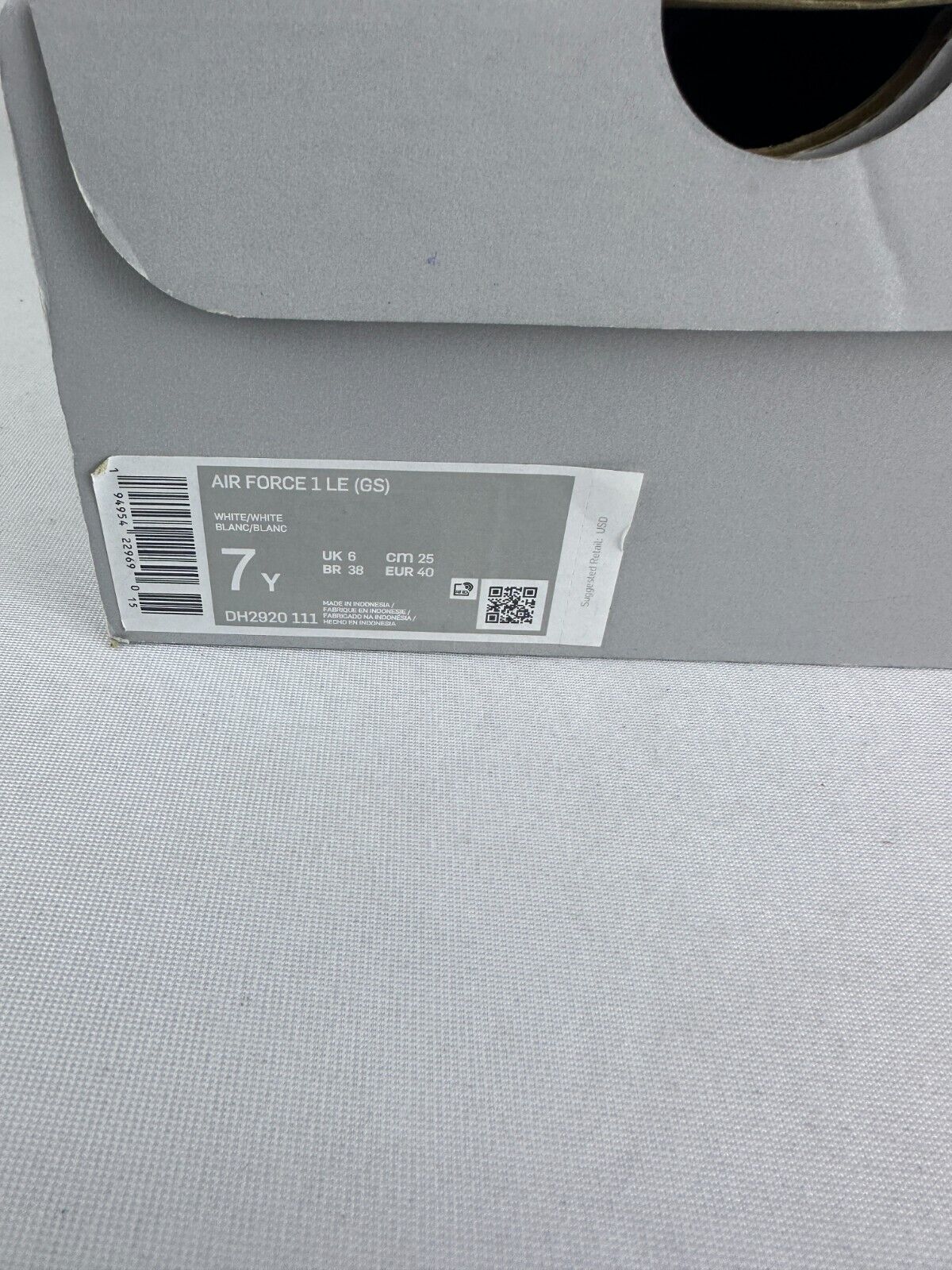 Nike Kids 7Y Air Force 1 LE (GS) Triple White Skateboarding Shoes DH2920-111