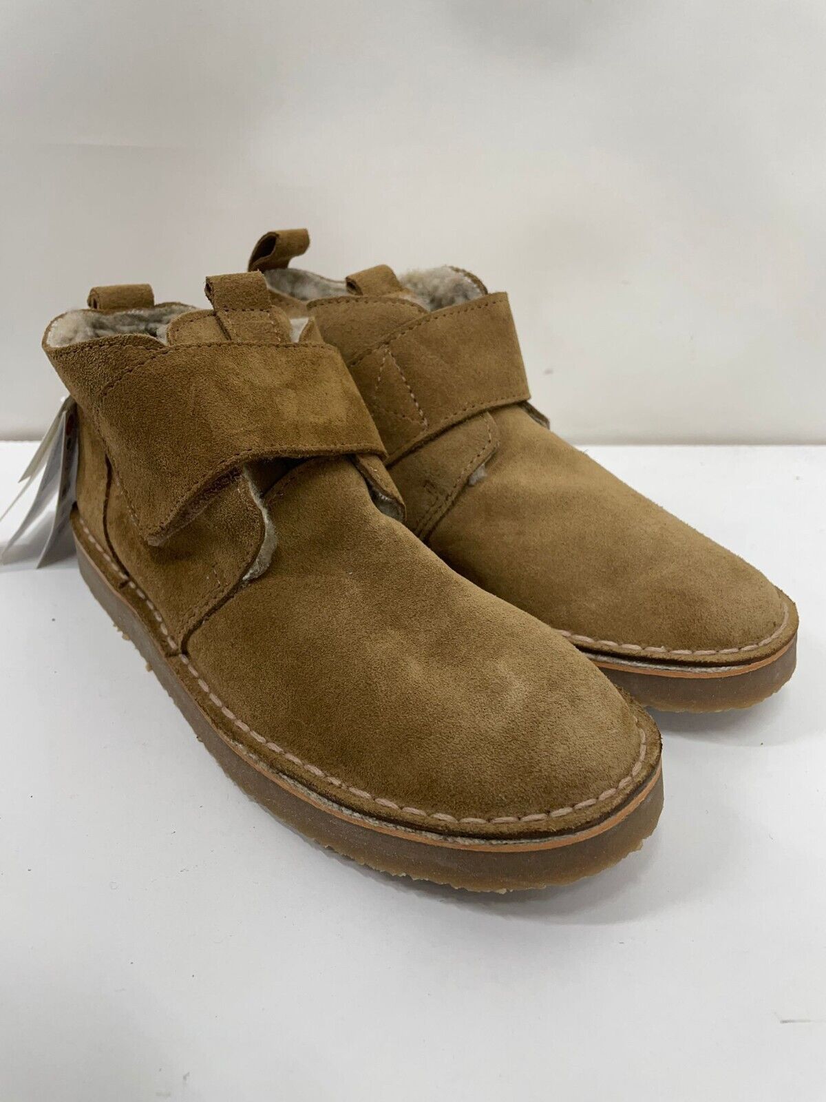 Zara Big Kids 2 Suede Leather Ankle Boots Taupe Hook & Loop Strap 4150/030/131