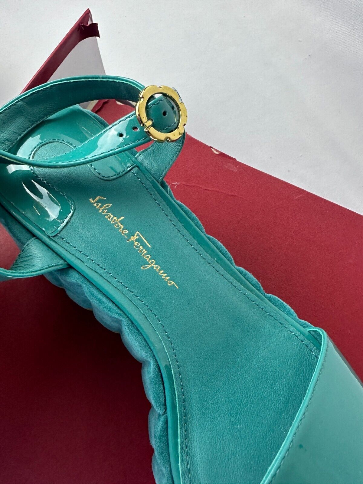 Salvatore Ferragamo Womens 8 Tropea Jade Vine Leather Platform Sandals 0684894