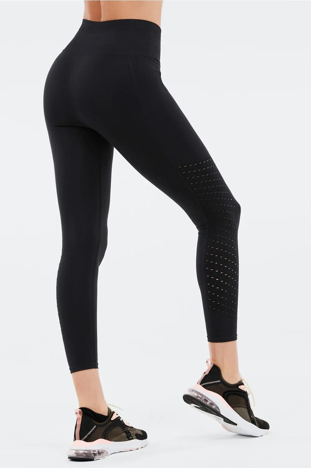Fabletics Womens S Sync High Waisted Perforated 7/8 Seamless Legging Black  Gym