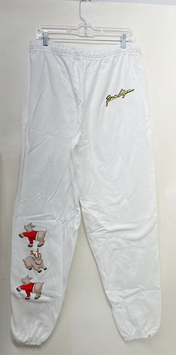 Dua Lipa Adult L Snow Globe Christmas Sweat Pants Joggers White Holiday