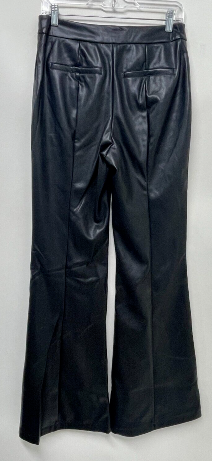 Avec Les Filles Womens 8 Faux-Ever Leather Flare Trouser Pant Black High Waisted