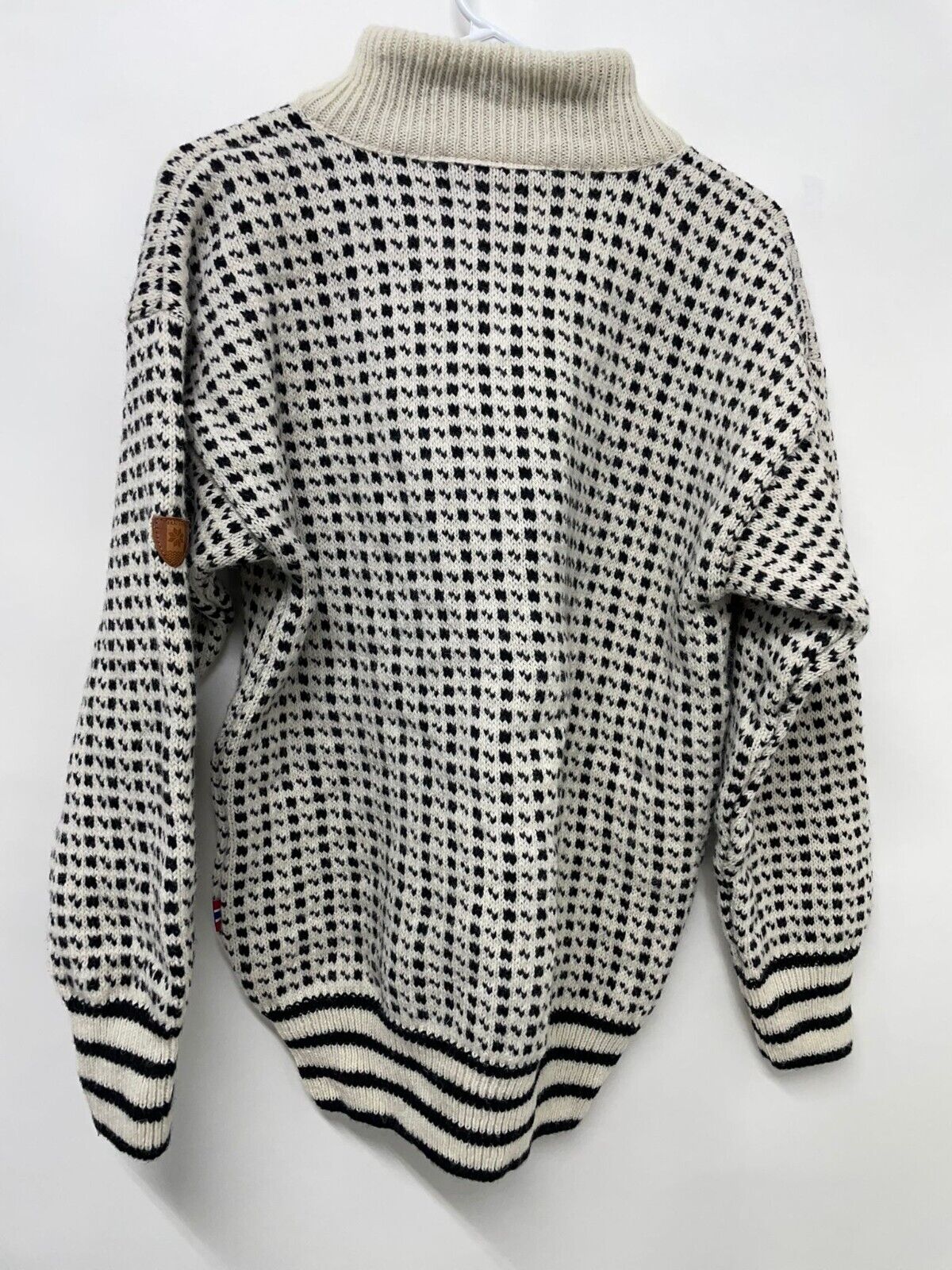 Bratens Adult S White Black Islender Quarter Zip Sweater Norway Wool Pullover