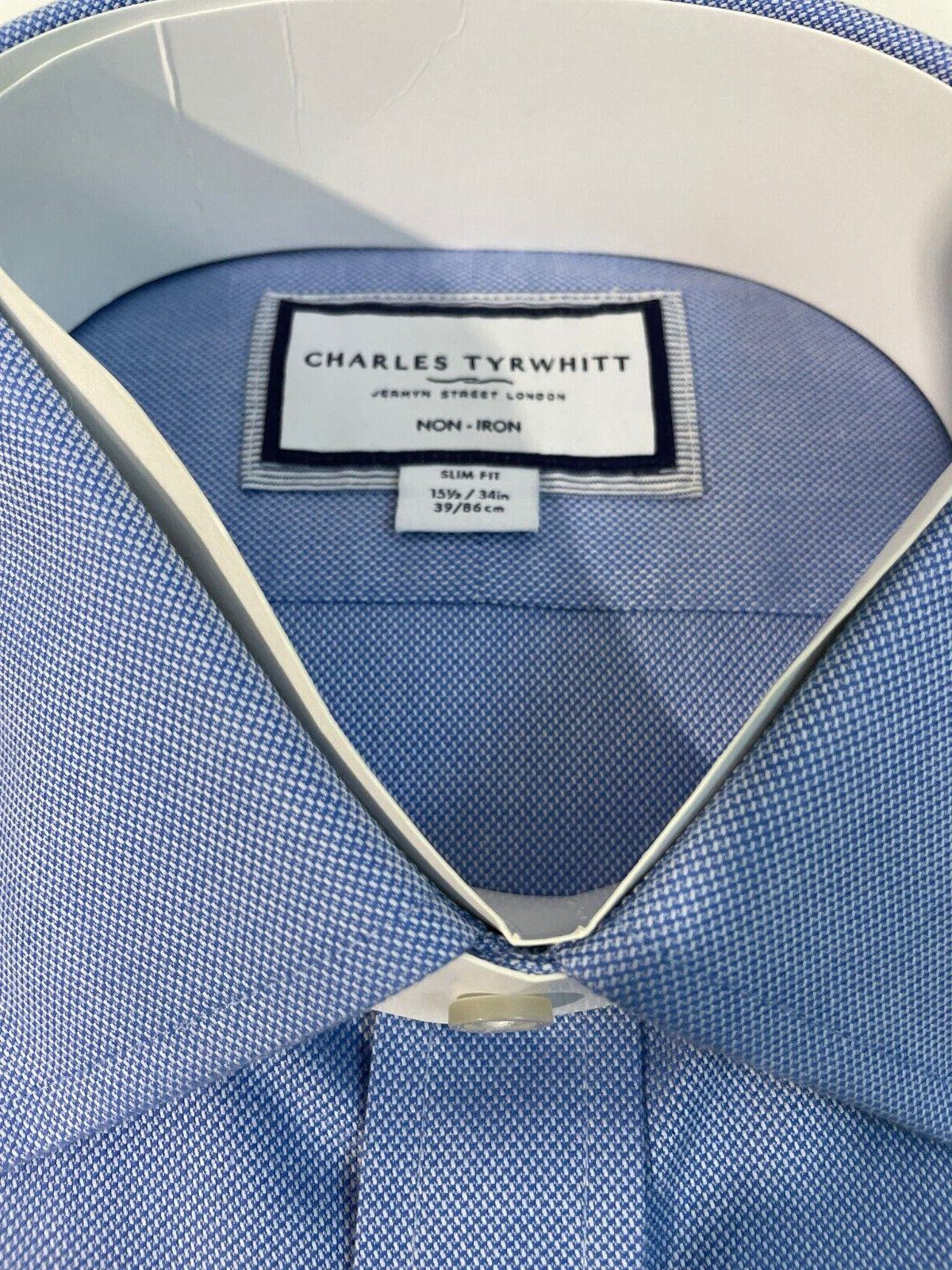 Charles Tyrwhitt Mens 17/34 Ocean Blue Royal Oxford Dress Shirt Classic Fit