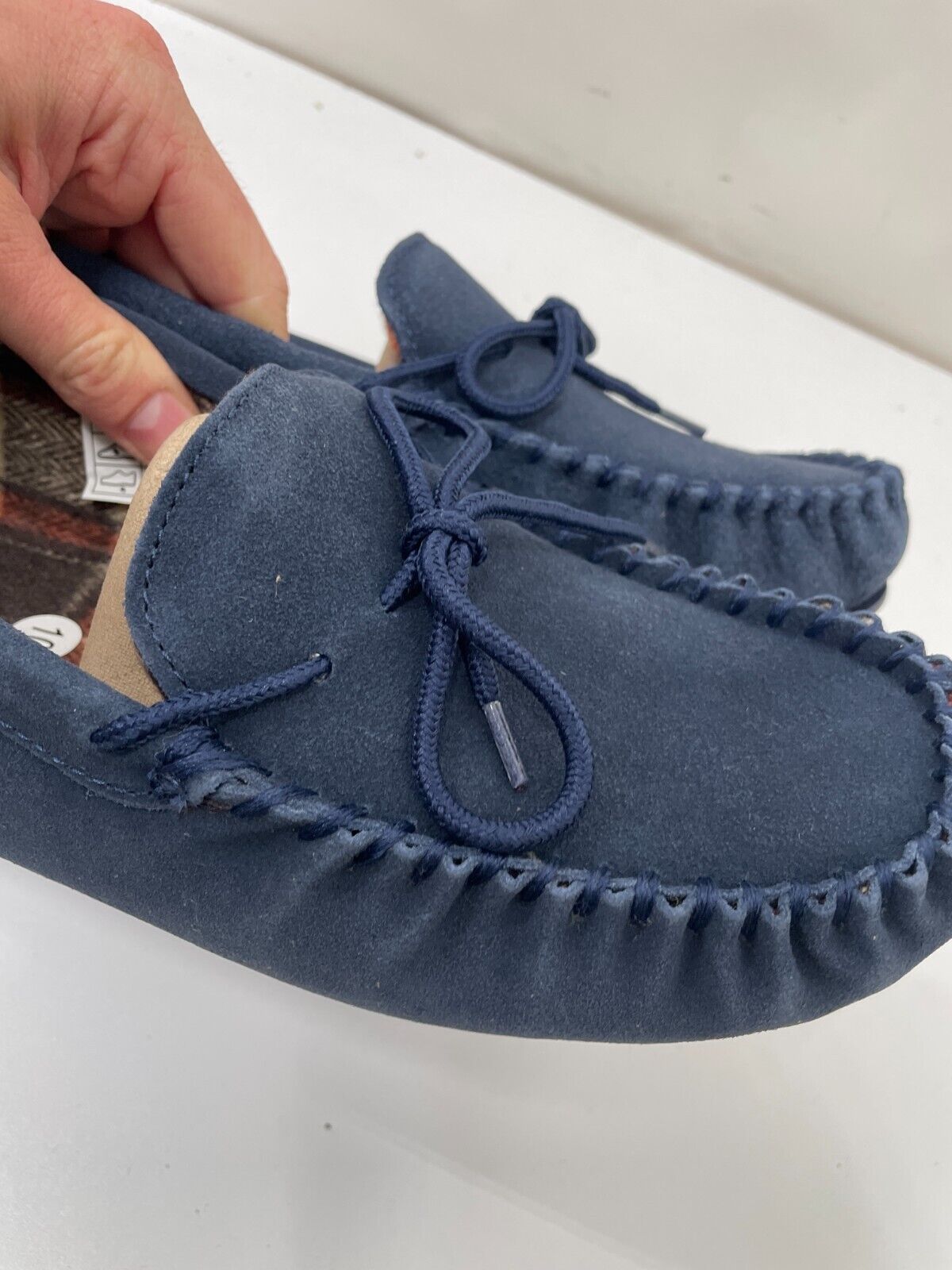 Snugrugs Mens 10 Genuine Suede Moccasin Slipper Navy Soft Step Cotton Lining