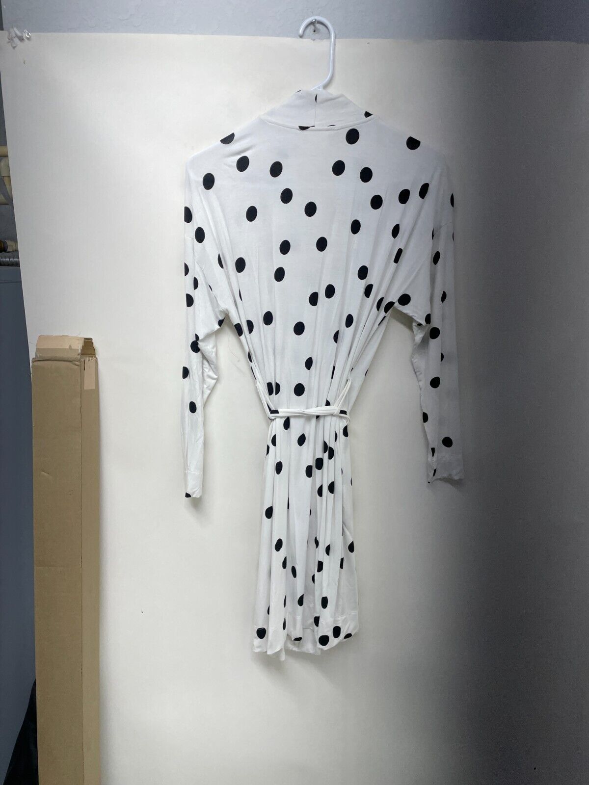 Soma Womens XS Cool Nights Whimsy Polka Dot Ivory Short Robe Lounge Pajama