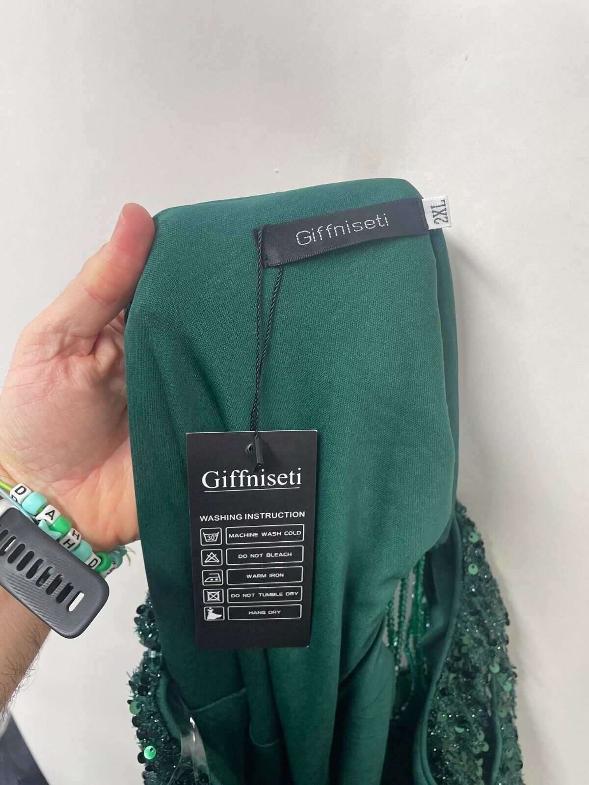 Giffniseti Womens 2XL Slit Green Sequin One Shoulder Dress Maxi Gown Holiday