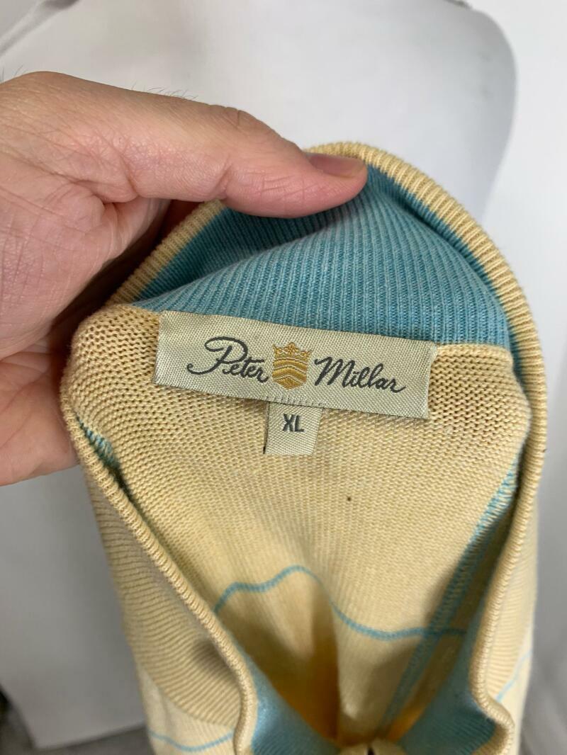 Peter Millar Men XL Yellow Silk Cashmere Southern Hills Golf Quarter Zip Sweater