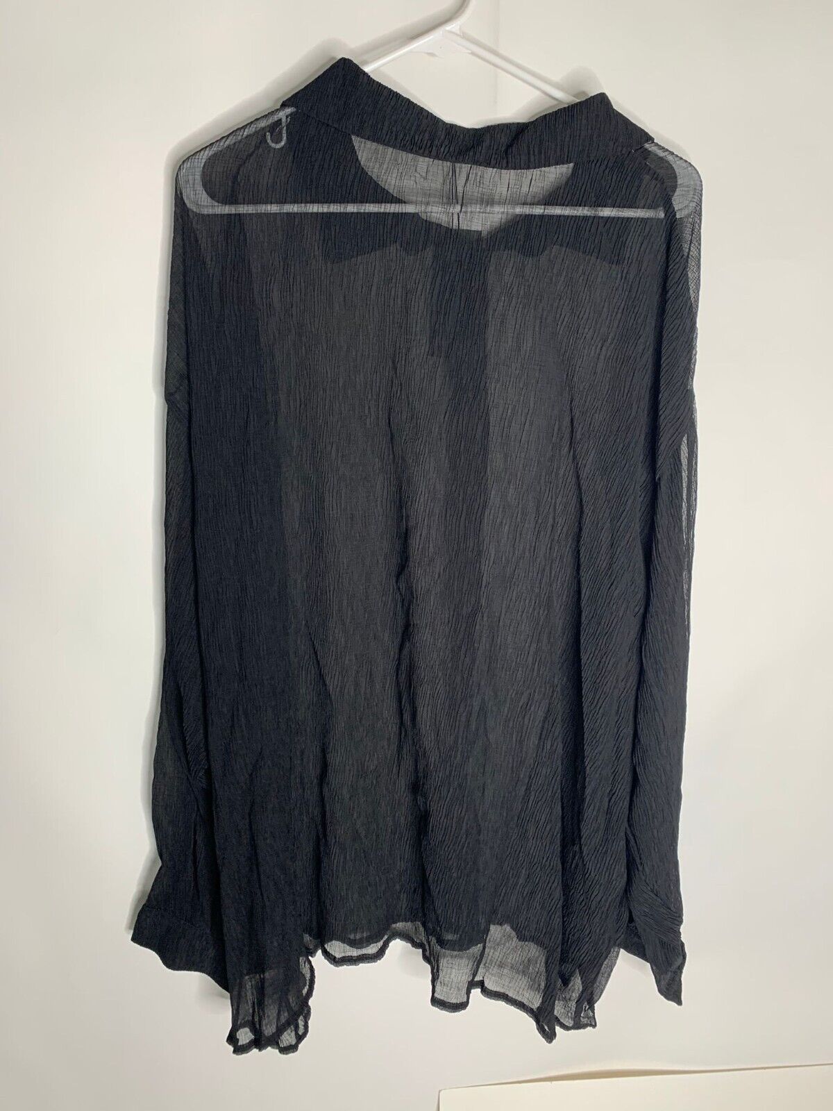 Nasty Gal Womens 16 Plisse Oversized Beach Shirt Black Sheer Button Down Top