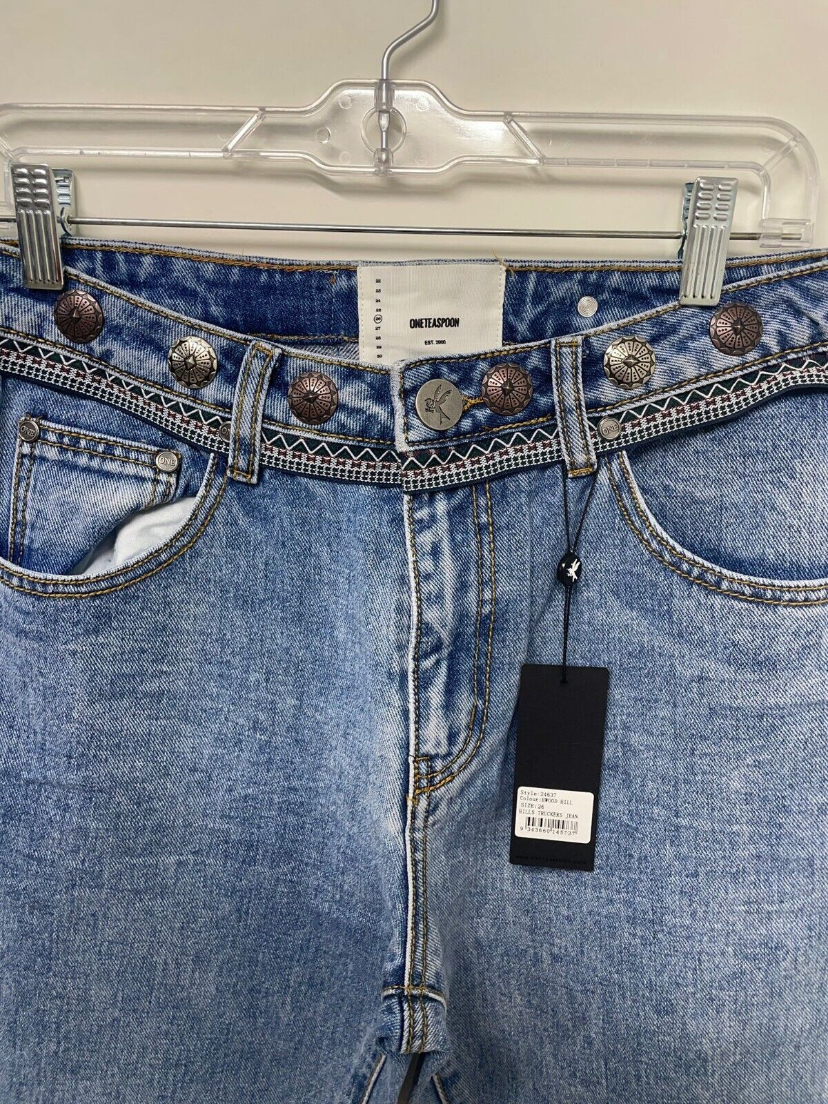 One Teaspoon x Free People Womens 26 Hills Trucker Jeans Denim Hollywood Wash