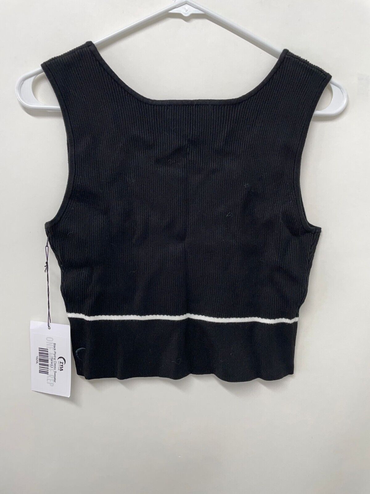 Zyia Active Womens L Piping Classy Sweater Tank Top Black Knit