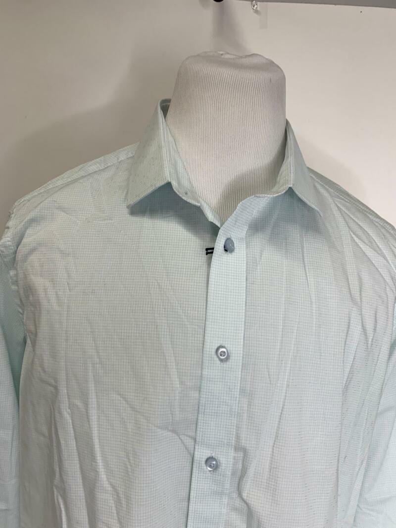 Core Control Comfort C3 Mens 2XL Light Blue Grid Check Button Down Dress Shirt