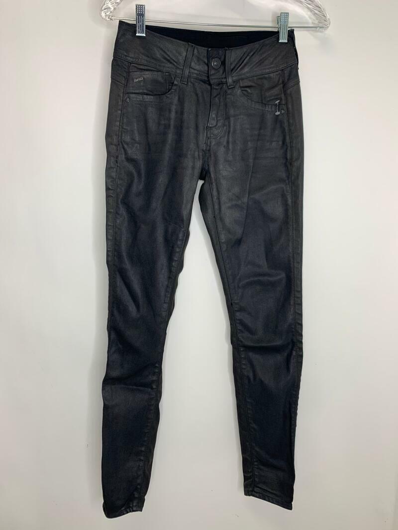 Raw G-Star Womens 25 3d Dark Aged Black Lynn Mid Waist Skinny Jeans Denim Wax