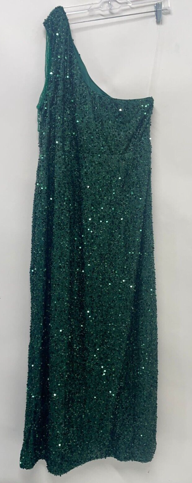 Giffniseti Womens 2XL Slit Green Sequin One Shoulder Dress Maxi Gown Holiday