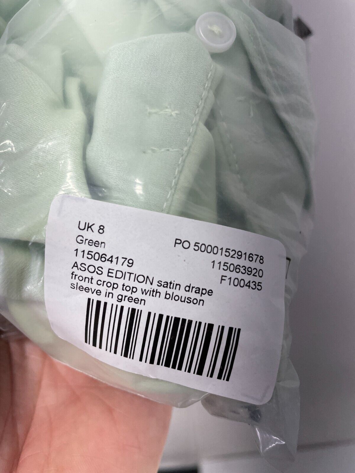 ASOS Edition Womens 4 Satin Drape Front Blouson Sleeve Crop Top Green 115063920