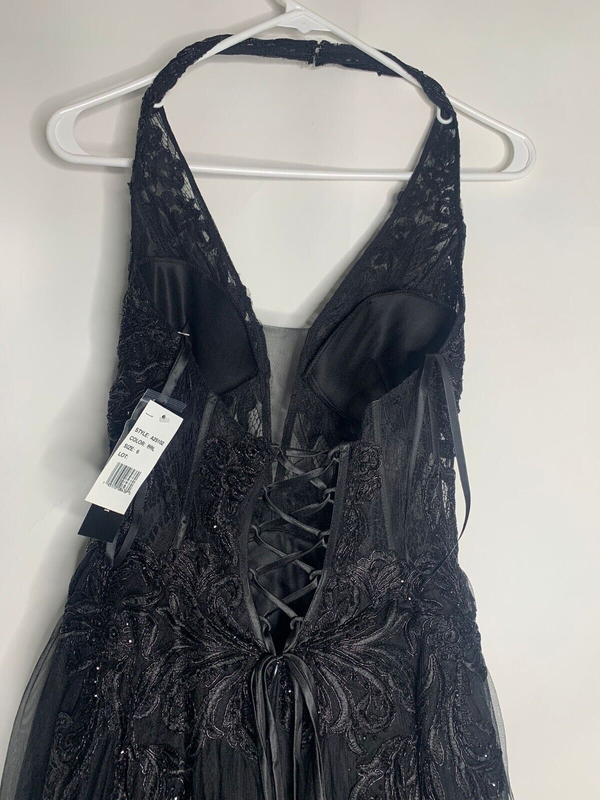 Betsy & Adam Womens 6 Corset-Bodice Fit & Flare Gown Black Lace Up Dress Halter