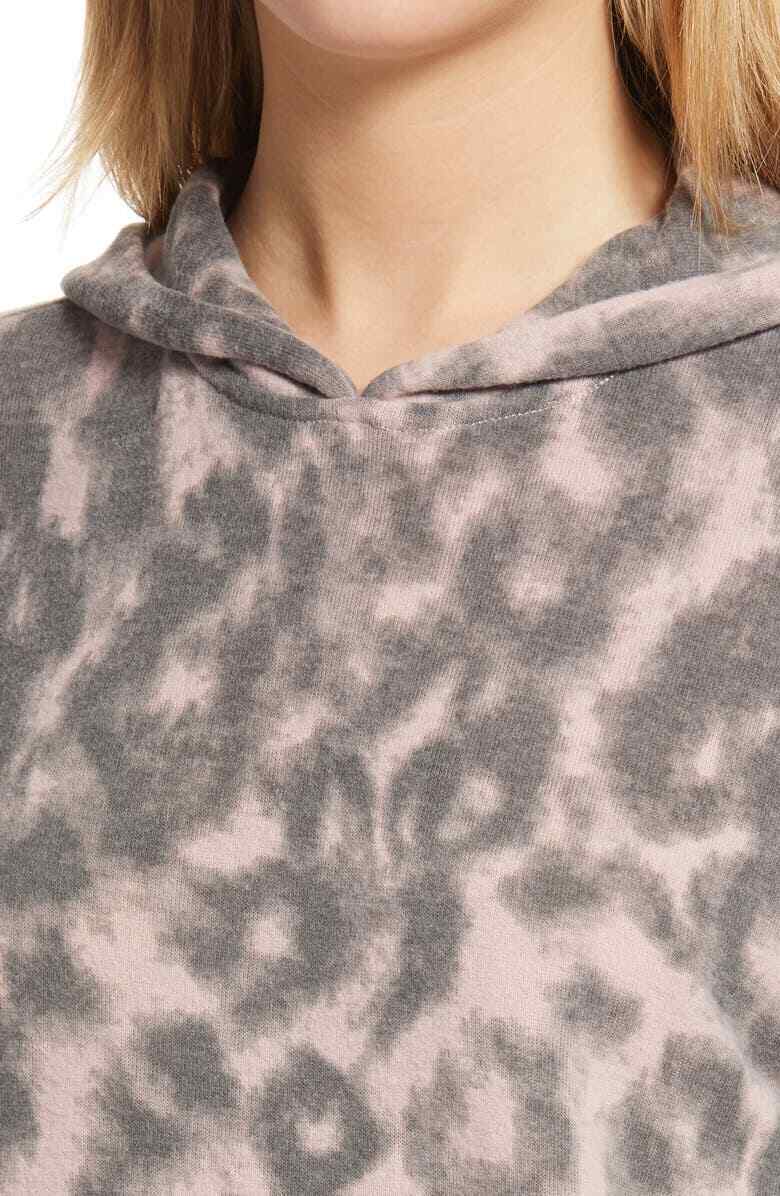 BlankNYC Womens M Blush Pink Leopard Hooded Sweatshirt Hoodie Pullover NWT