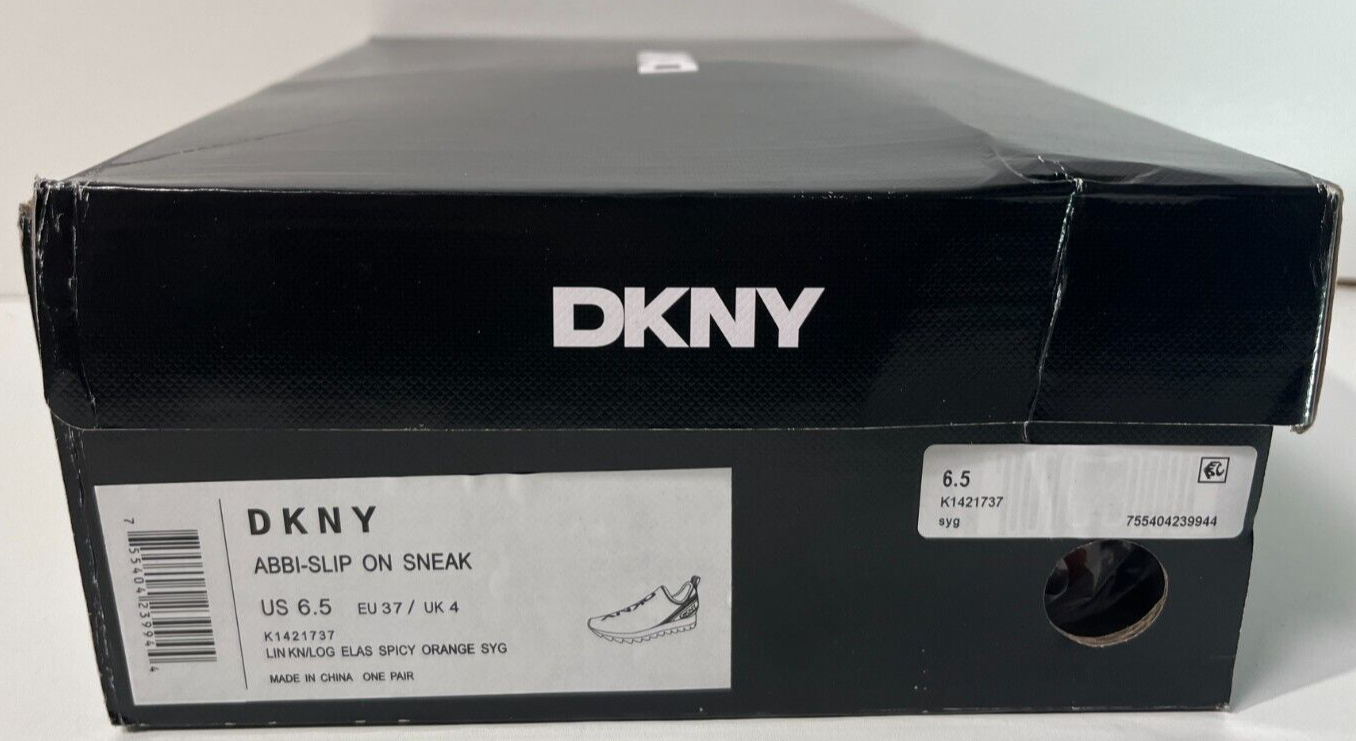 DKNY Women's 6.5 Abbi Slip-On Logo Sock Sneakers Shoes Spicy Orange K1421737