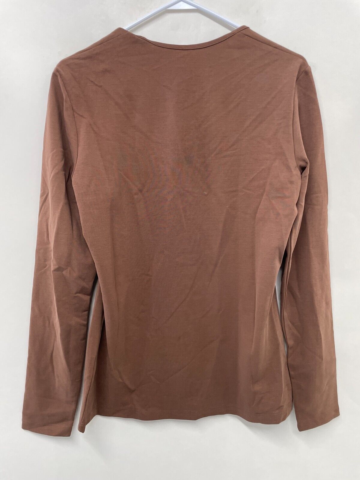 Arket Womens L Long Sleeve Top Dark Brown Scoop Neck Strechy 0952786-003