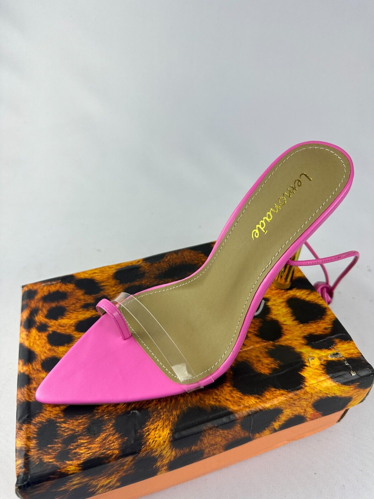 Lemonade Womens 7.5 Kamali Pink Perspex Strap Lace Up Point Toe Heels Barbiecore