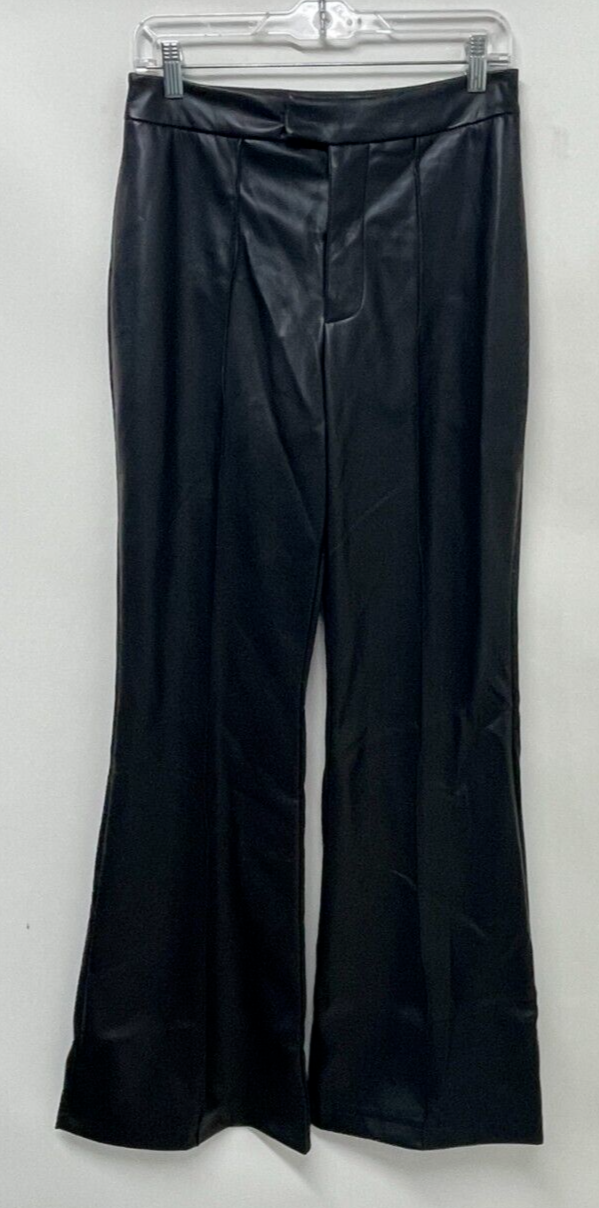 Avec Les Filles Womens 8 Faux-Ever Leather Flare Trouser Pant Black High Waisted